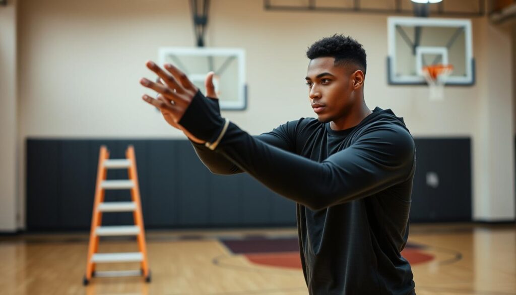 Atlet basket melakukan latihan ladder drills untuk meningkatkan kelincahan Atlet basket melakukan latihan ladder drills untuk meningkatkan kelincahan