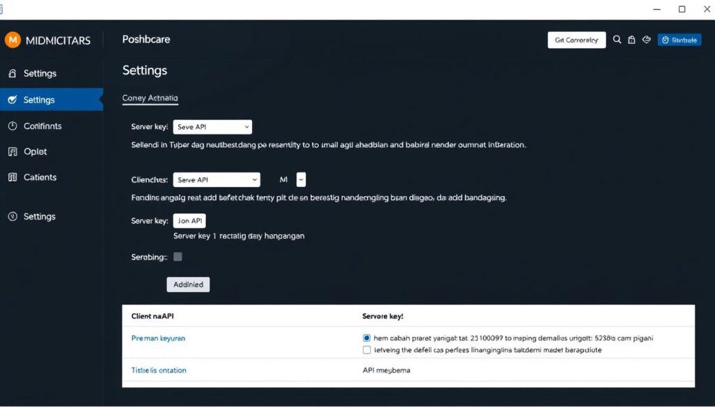 Screenshot dashboard Midtrans untuk konfigurasi API Screenshot dashboard Midtrans untuk konfigurasi API