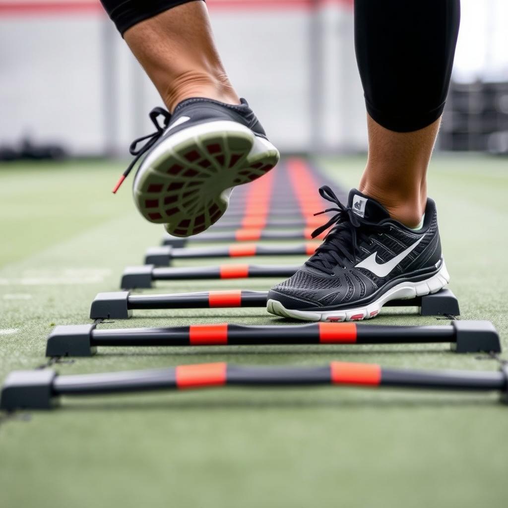 Teknik lateral shuffles menggunakan agility ladder Teknik lateral shuffles menggunakan agility ladder